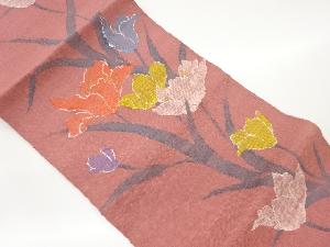 手織り真綿紬花模様織出し名古屋帯